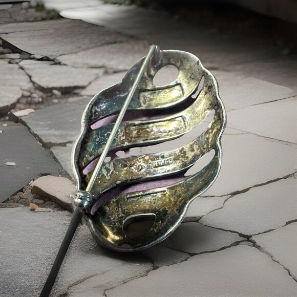 JUDITH JACK BROOCH pin STERLING SILVER MARCASITE HEMATITE NOUVEAU DECO 925 - Picture 3 of 3